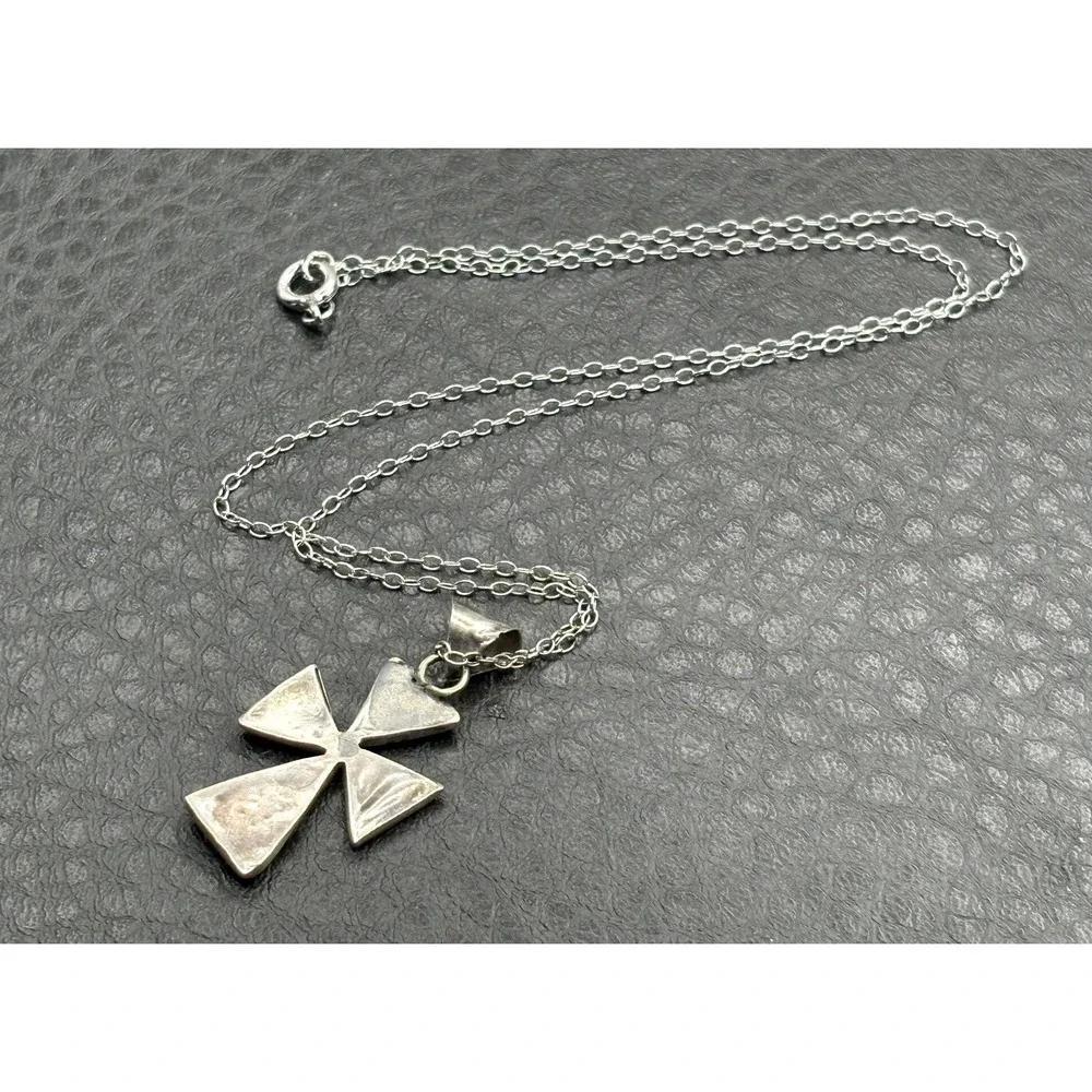 Vintage Sterling Silver Mexico Turquoise Inlay Cross Pendant 15